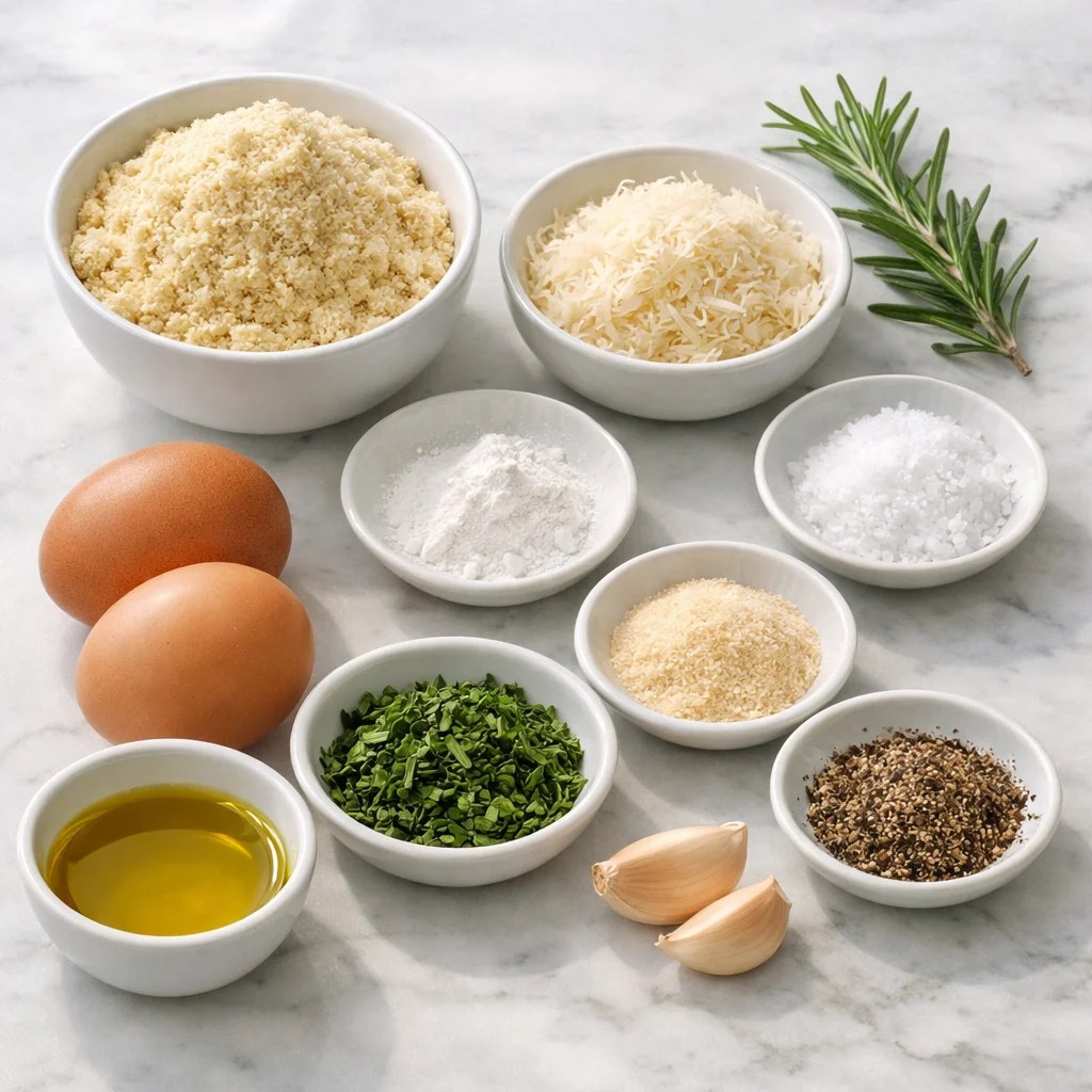 Ingredients for Air Fryer Savory Keto Almond Flour Biscotti with Rosemary and Parmesan