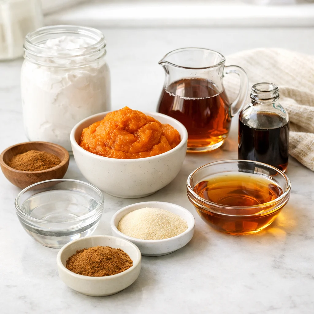 Ingredients for Air Fryer Gluten-Free Pumpkin Panna Cotta with Maple Whipped Cream