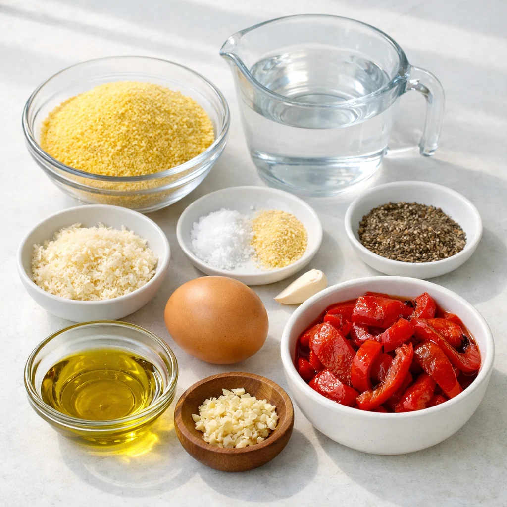 Ingredients for Air Fryer Crispy Baked Polenta Cakes with Roasted Red Pepper Sauce