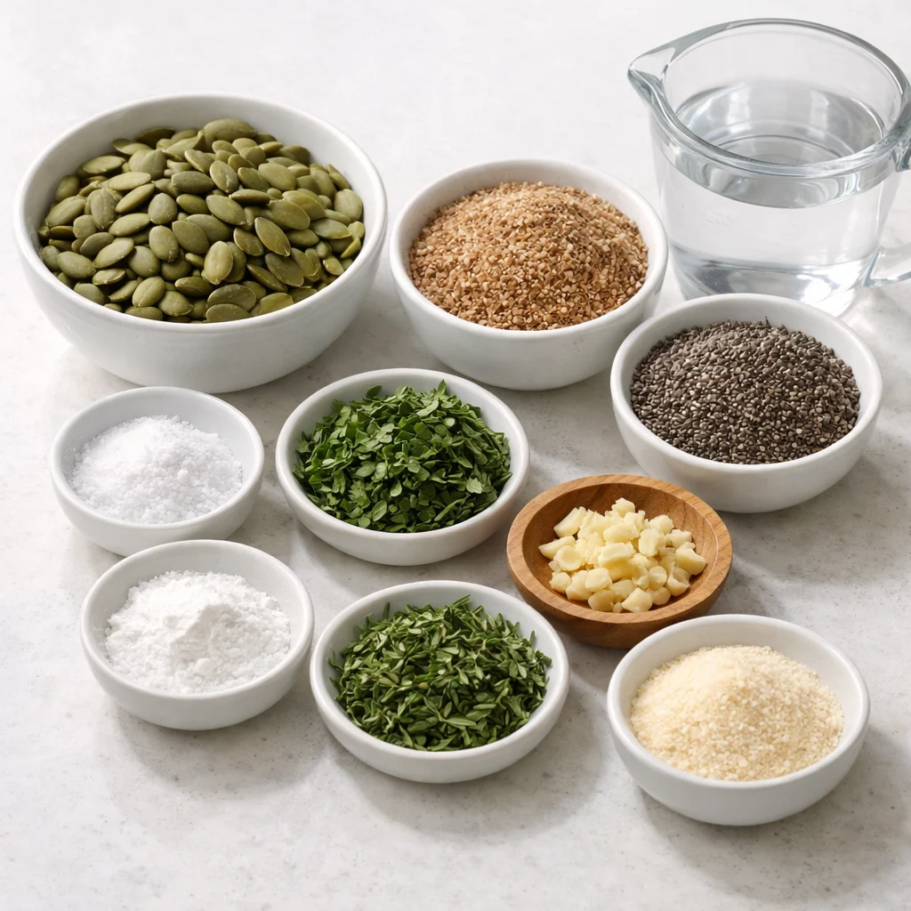 Ingredients for Air Fryer Paleo Pumpkin Seed and Herb Crackers