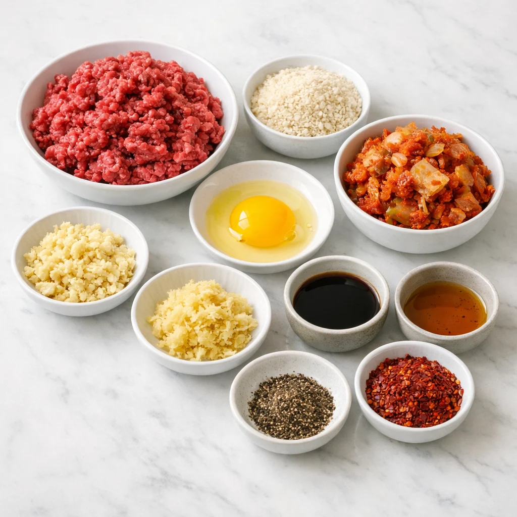 Ingredients for Air Fryer Korean Beef and Kimchi Meatball Skewers