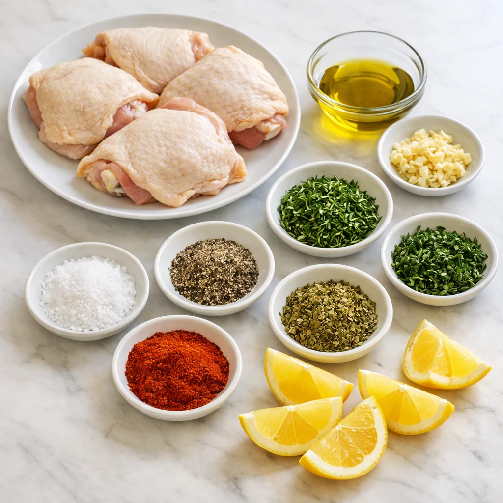 Ingredients for Air Fryer Herb and Garlic Roasted Chicken Thighs with Crispy Skin