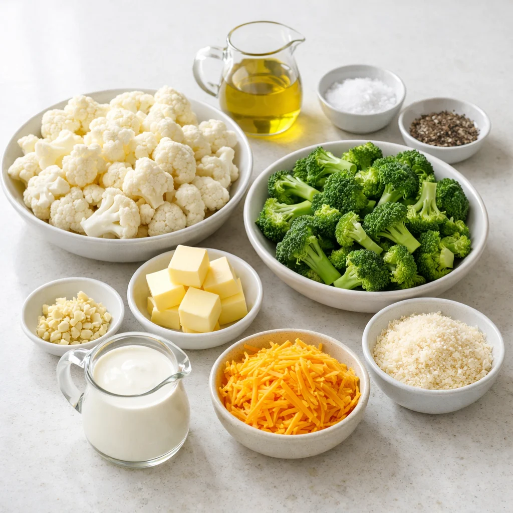 Ingredients for Air Fryer Low-Carb Cauliflower and Broccoli Casserole