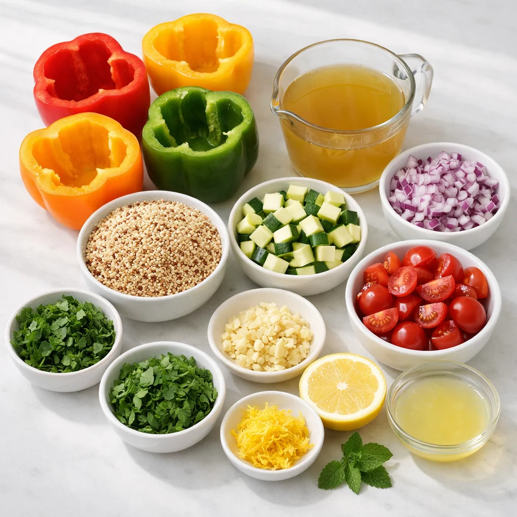 Ingredients for Air Fryer Lemon Herb Quinoa and Veggie Stuffed Peppers