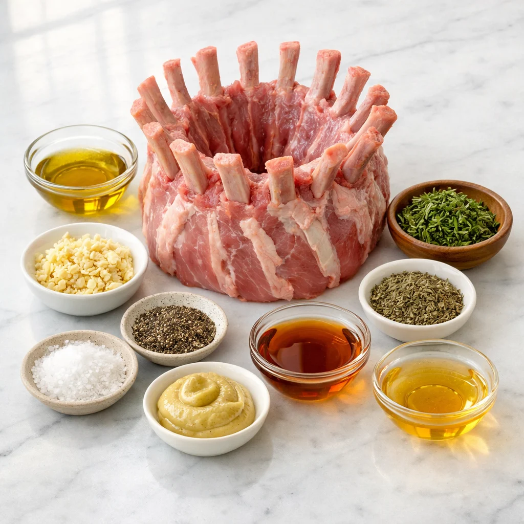 Ingredients for Air Fryer Holiday Glazed Pork Crown Roast with Rosemary and Garlic