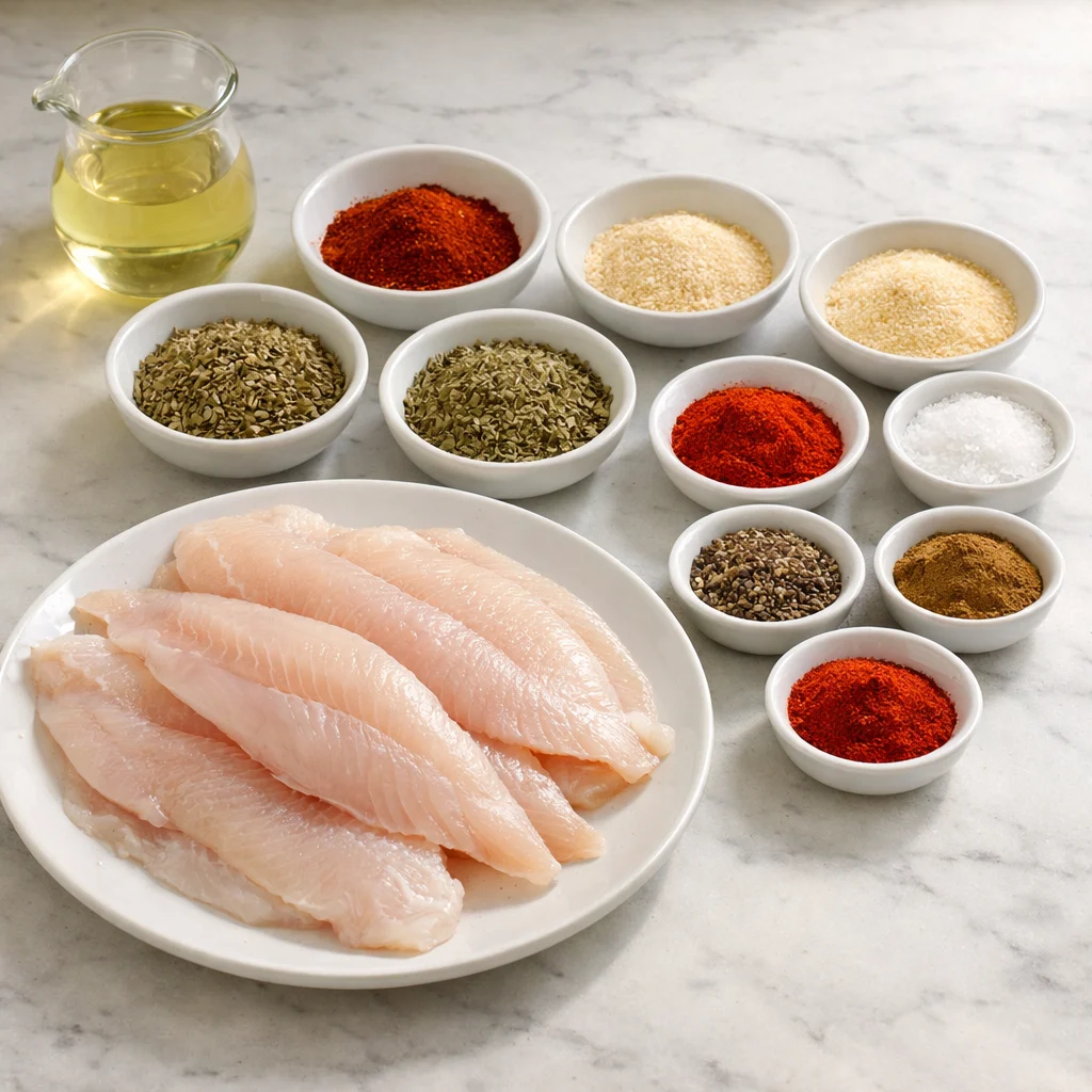 Ingredients for Air Fryer Low-Carb Cajun Blackened Catfish