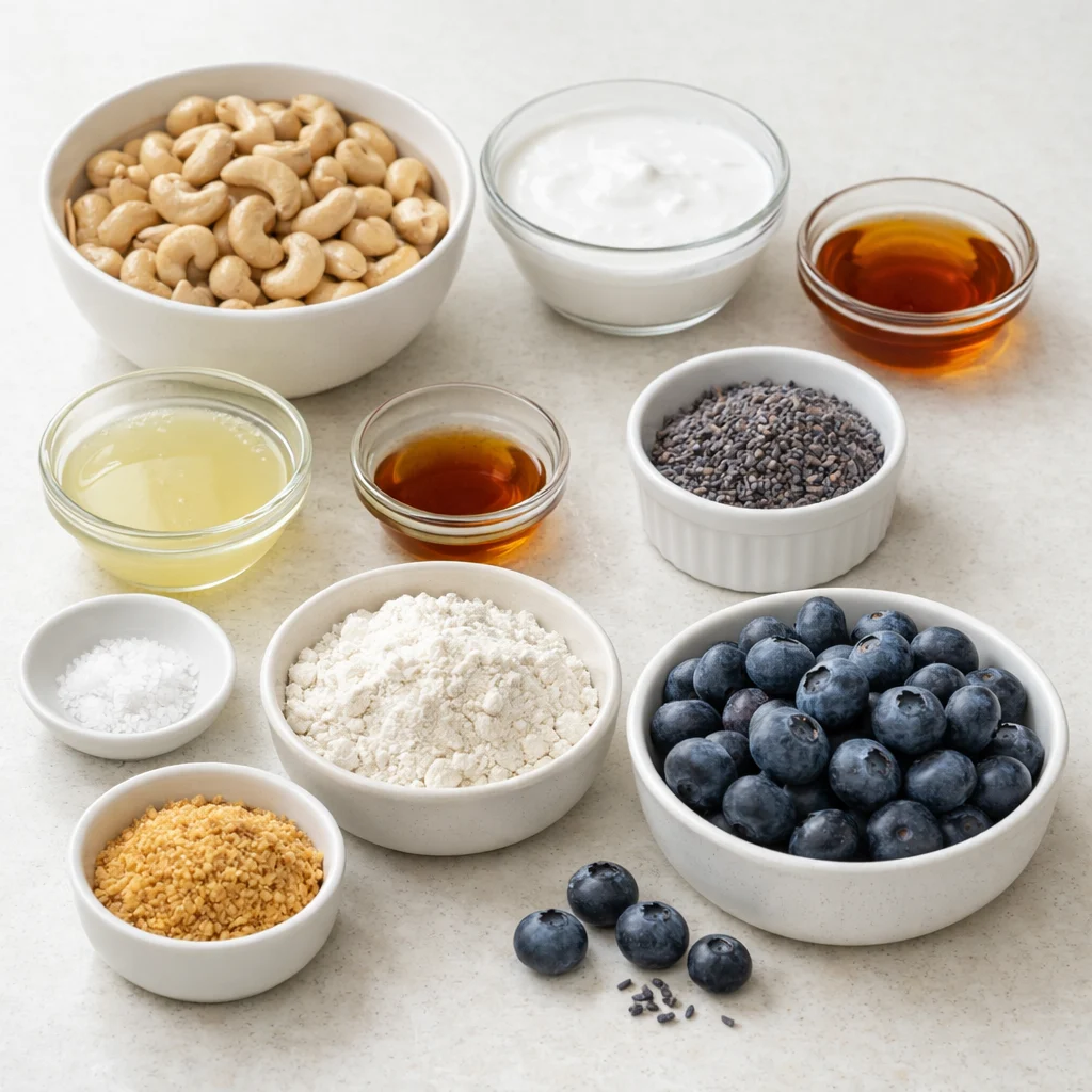 Ingredients for Air Fryer Vegan Lavender Blueberry Cheesecake Bites