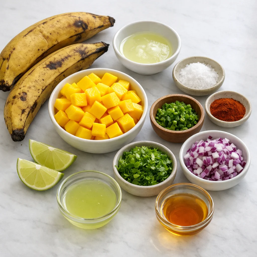 Ingredients for Air Fryer Sweet Caribbean Plantain Chips with Spicy Mango Salsa