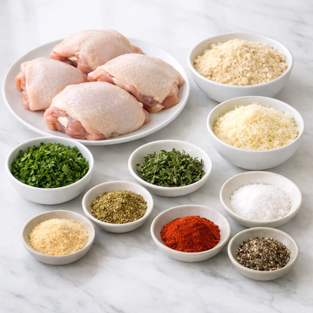 Ingredients for Air Fryer Keto Herb-Crusted Chicken Thighs with Garlic Butter Sauce
