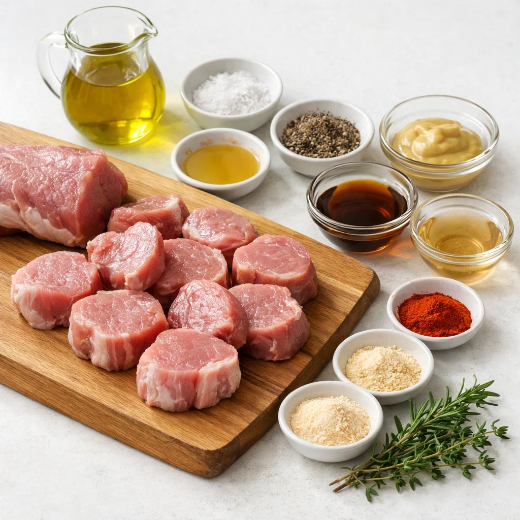 Ingredients for Air Fryer Low-Carb Maple Mustard Glazed Pork Tenderloin Medallions