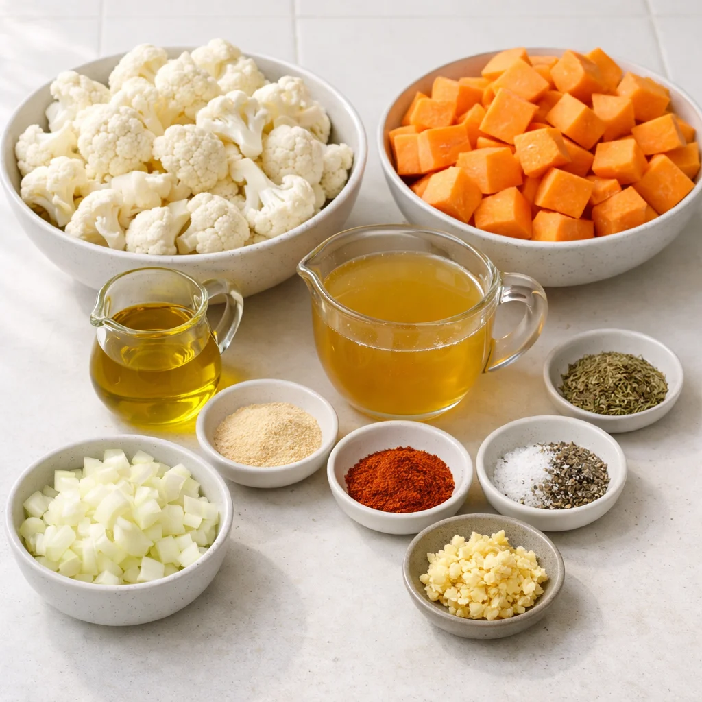 Ingredients for Air Fryer Roasted Cauliflower and Sweet Potato Soup