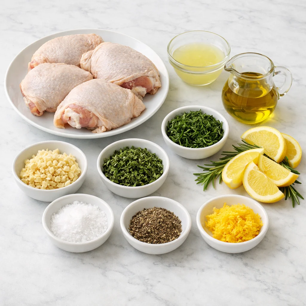 Ingredients for Air Fryer Freezer-Friendly Lemon Herb Chicken Thighs with Garlic and Rosemary