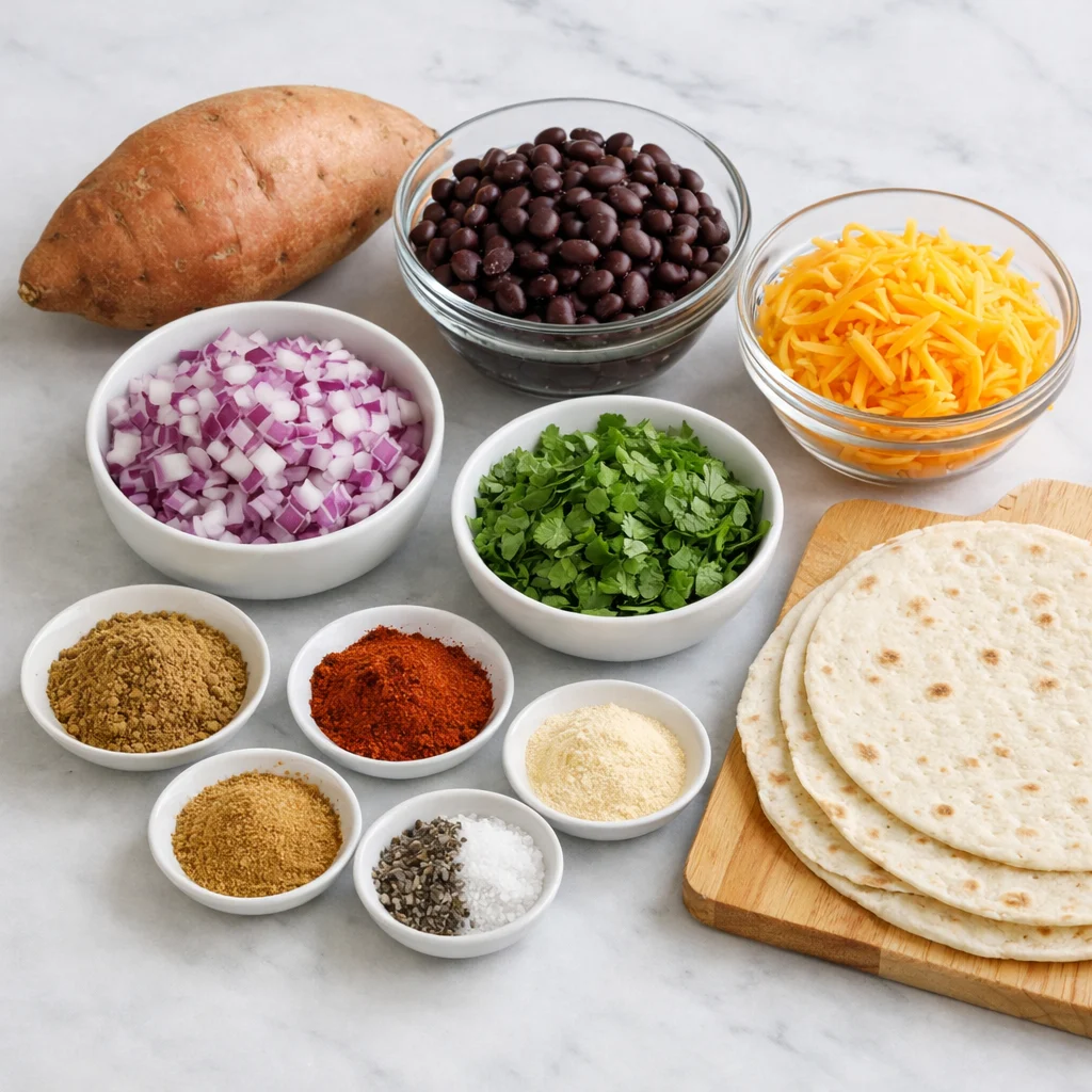 Ingredients for Air Fryer Sweet Potato and Black Bean Quesadillas