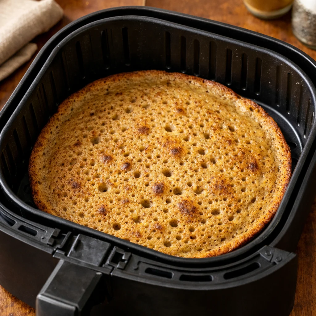 Air Fryer Ginger-Spiced Ethiopian Injera Flatbread cooking in the air fryer