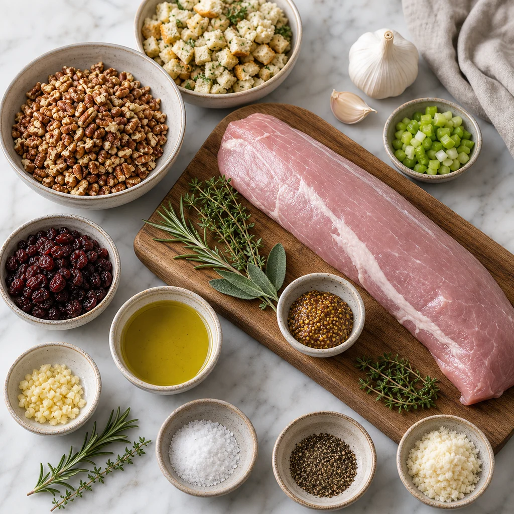 Ingredients for Air Fryer Crispy Pecan-Crusted Stuffed Pork Tenderloin