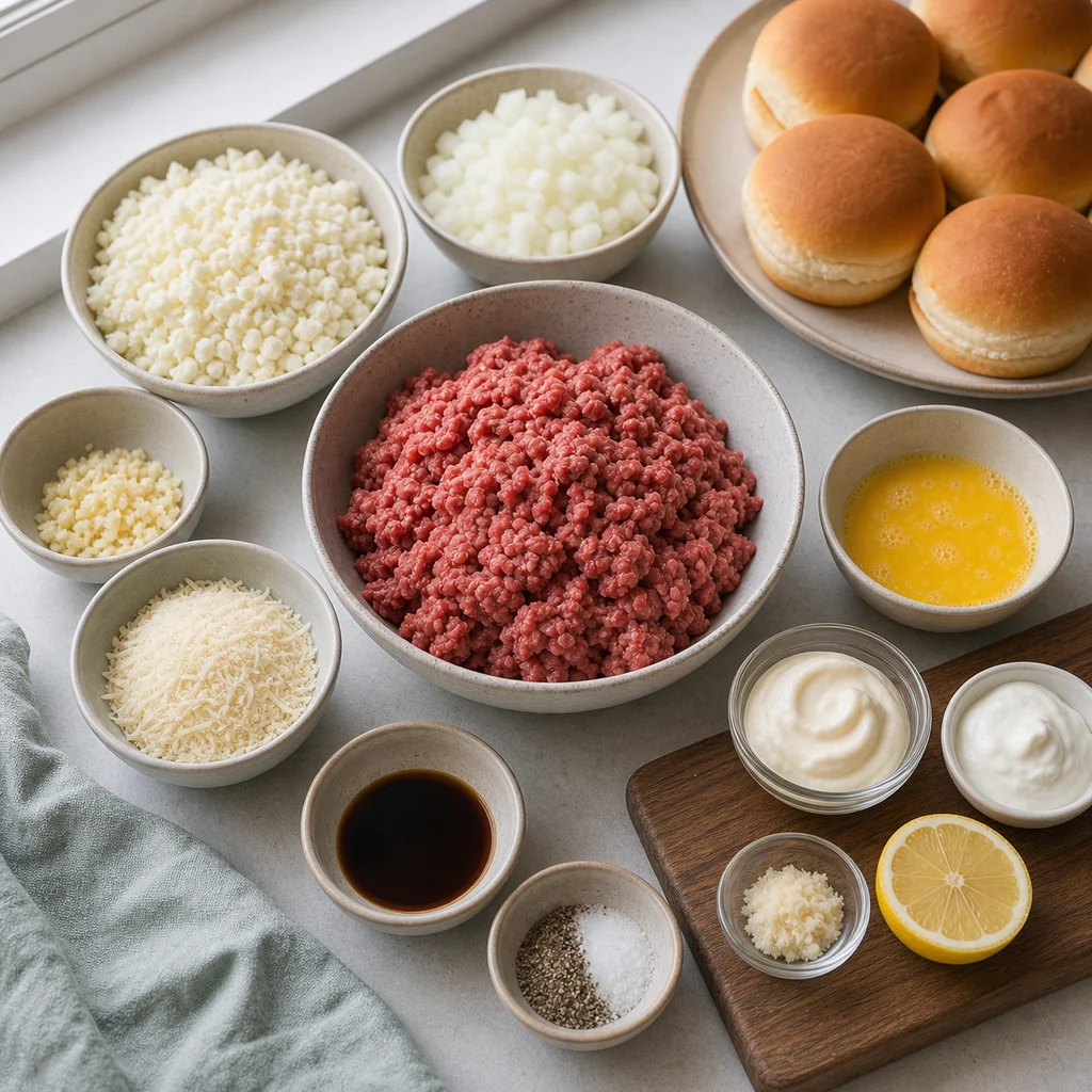 Ingredients for Air Fryer Beef and Cauliflower Patty Sliders with Horseradish Aioli