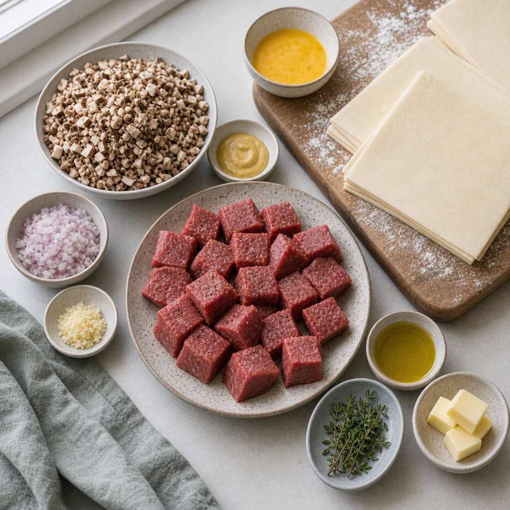 Ingredients for Air Fryer Beef Wellington Bites with Mushroom Duxelles