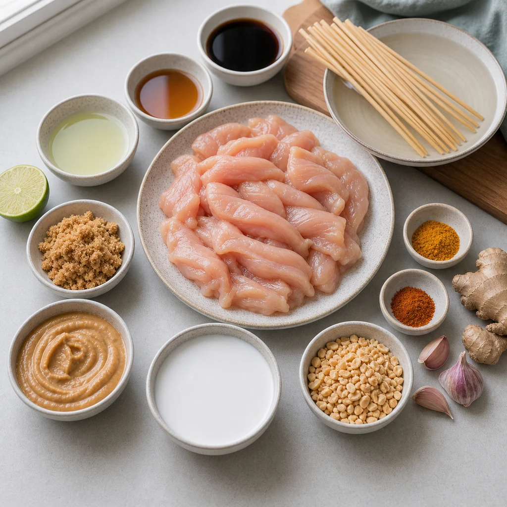 Ingredients for Air Fryer Chicken Satay Skewers with Peanut Dipping Sauce