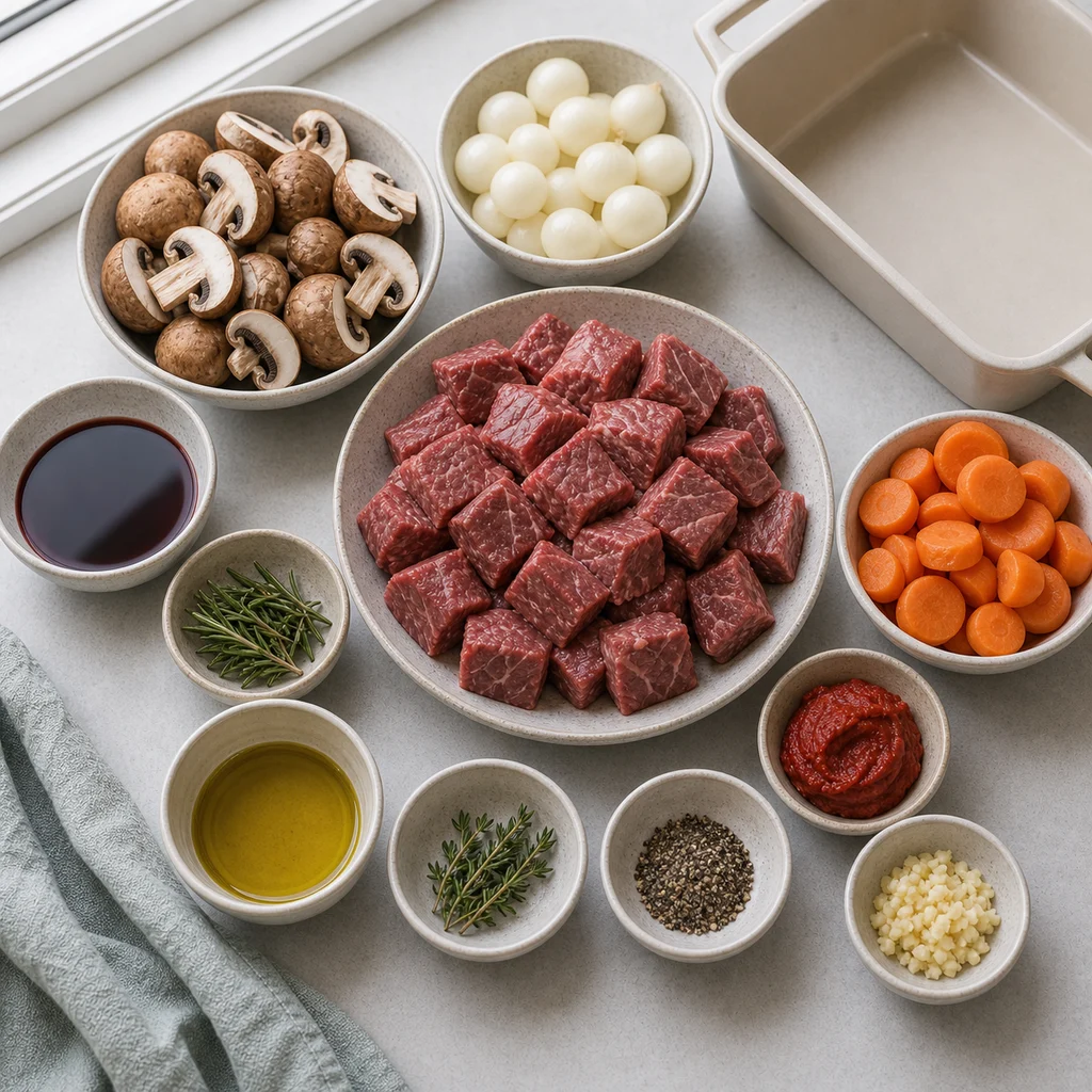 Ingredients for Air Fryer Classic French Beef Bourguignon