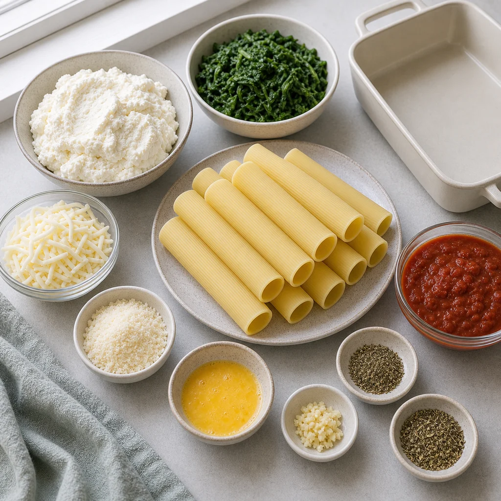 Ingredients for Air Fryer Classic Italian Ricotta and Spinach Stuffed Cannelloni
