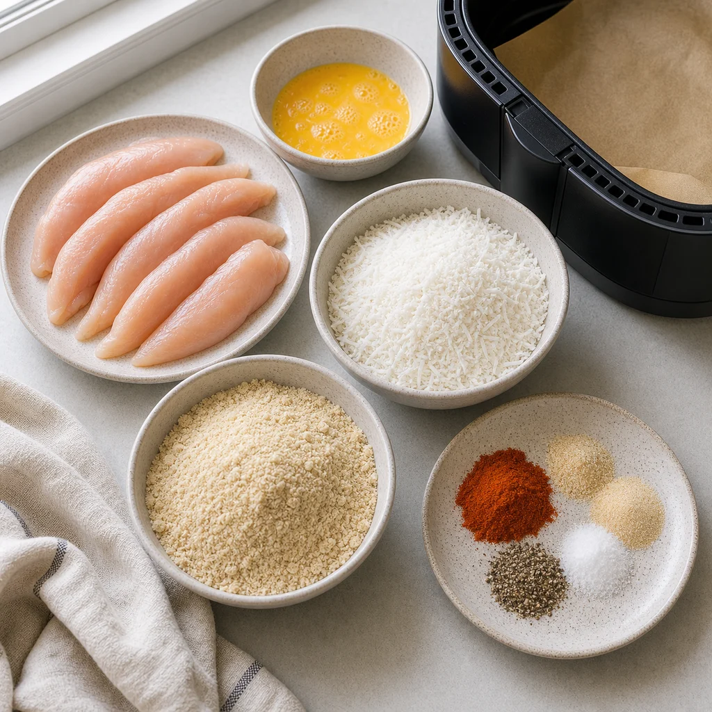 Ingredients for Air Fryer Crispy Coconut and Almond Flour Chicken Tenders