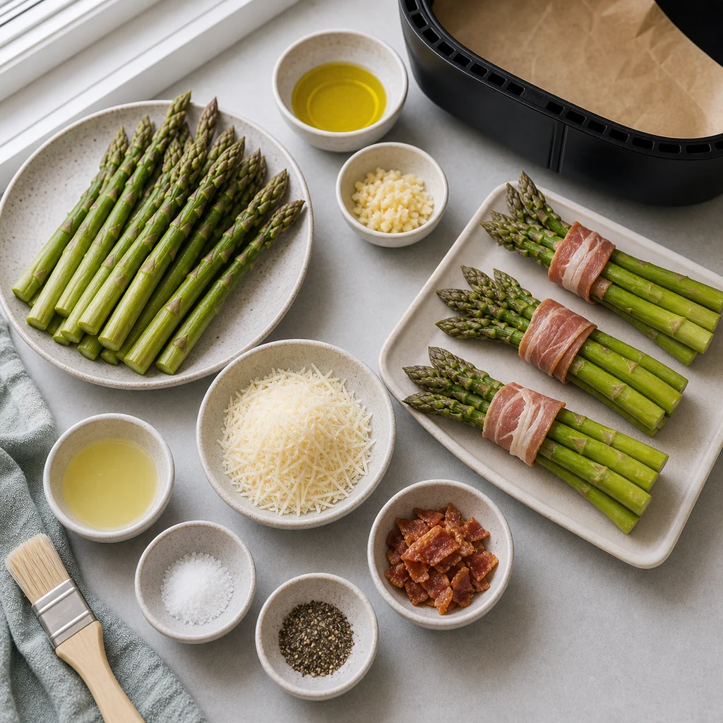 Ingredients for Air Fryer Garlic Parmesan Roasted Asparagus Bundles