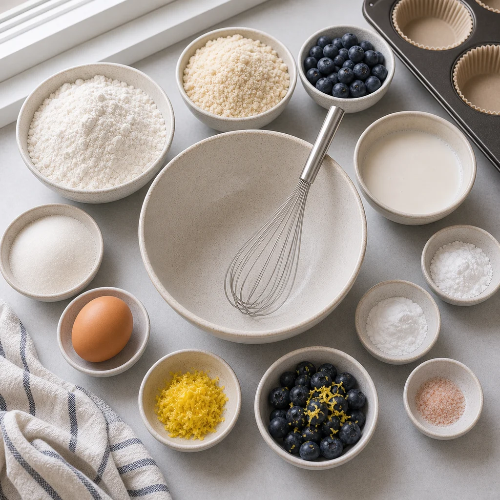 Ingredients for Air Fryer Gluten-Free Blueberry Muffins with Lemon Zest
