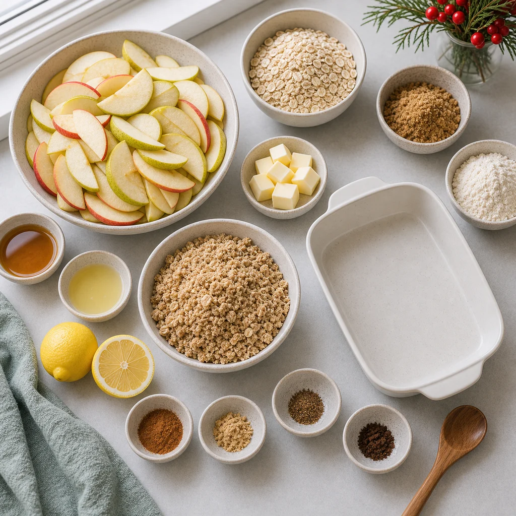 Ingredients for Air Fryer Holiday Spiced Apple and Pear Crisp with Oat Topping