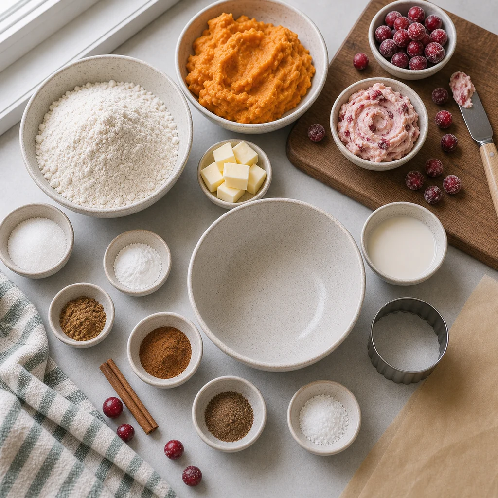 Ingredients for Air Fryer Holiday Spiced Sweet Potato Biscuits with Cranberry Butter