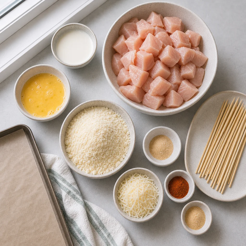 Ingredients for Air Fryer Keto Crispy Parmesan Chicken Skewers