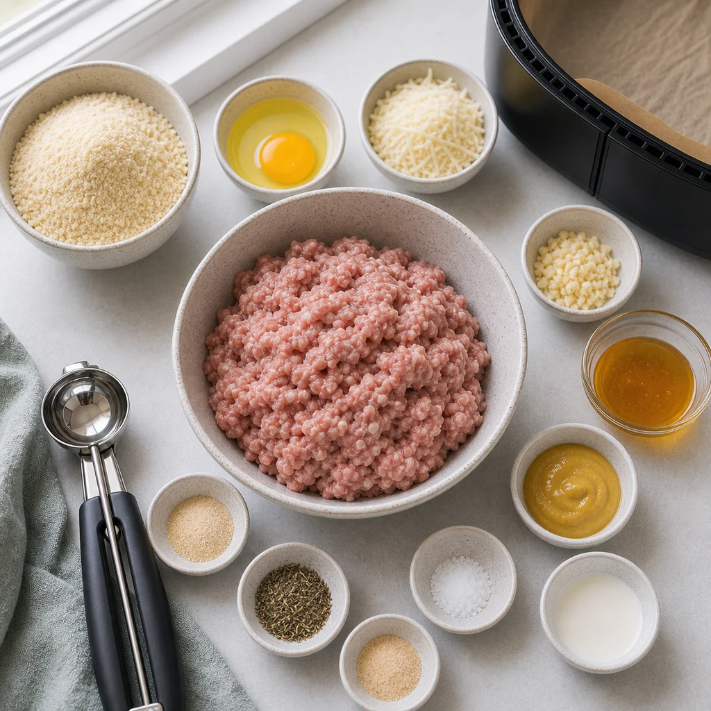 Ingredients for Air Fryer Kid-Friendly Honey Mustard Glazed Pork Meatballs
