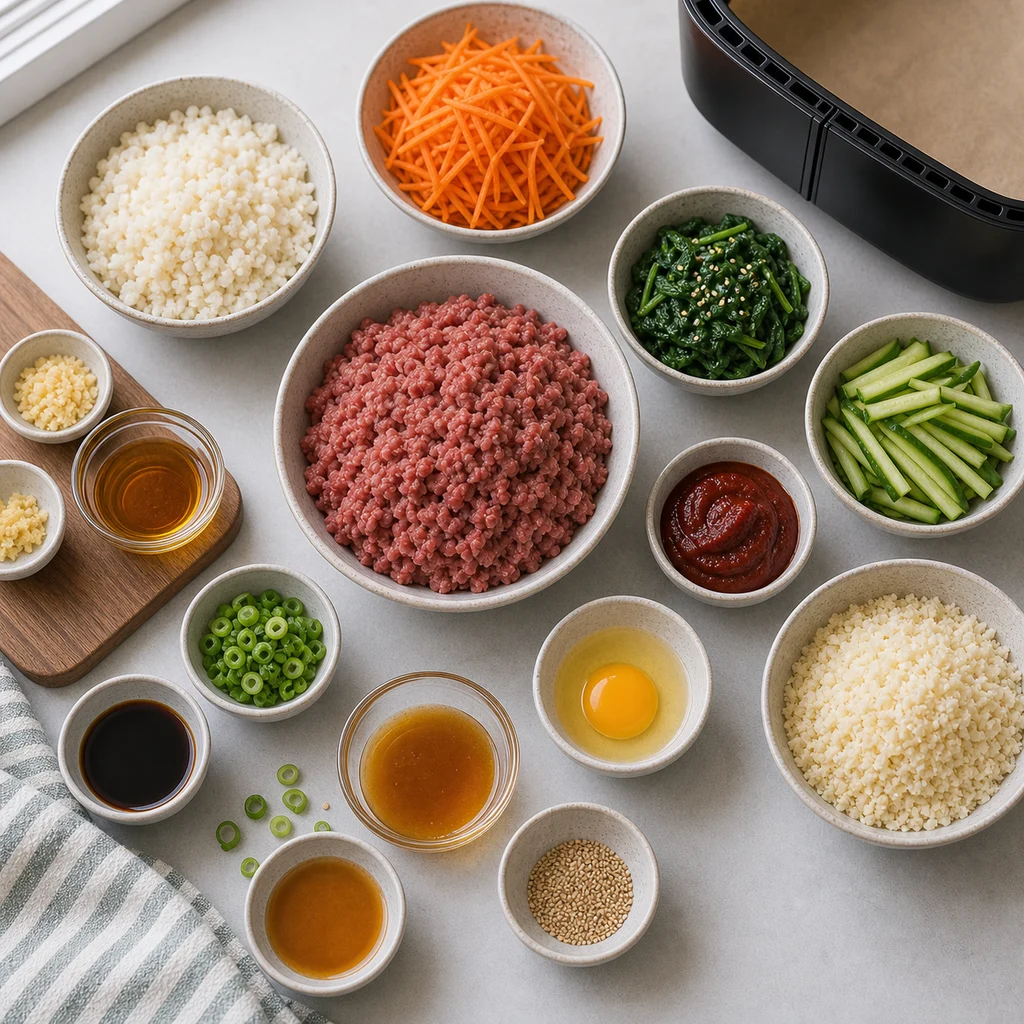 Ingredients for Air Fryer Korean Spiced Beef Bibimbap Bowls