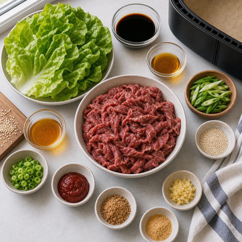 Ingredients for Air Fryer Korean-Inspired Bulgogi Beef Lettuce Wraps