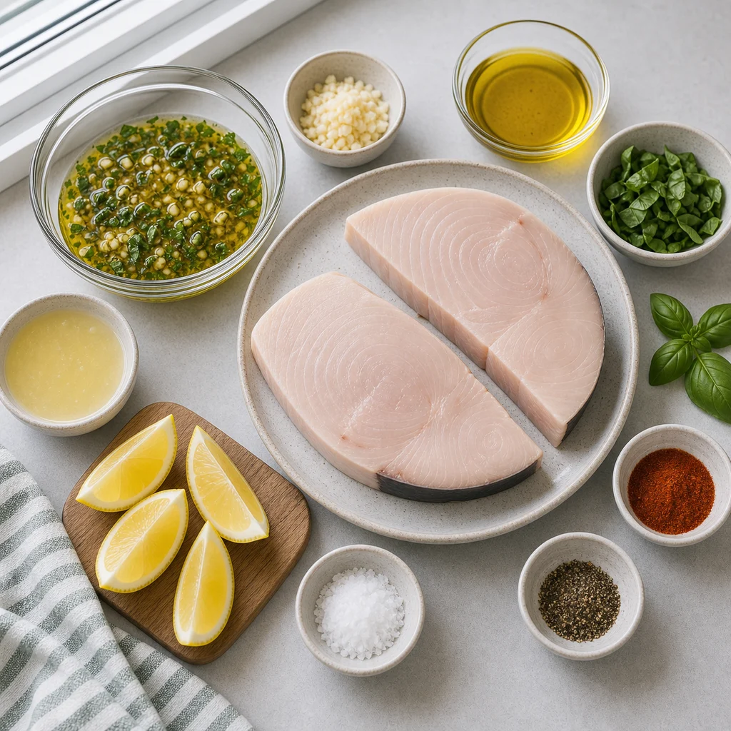 Ingredients for Air Fryer Lemon Basil Grilled Swordfish Steaks