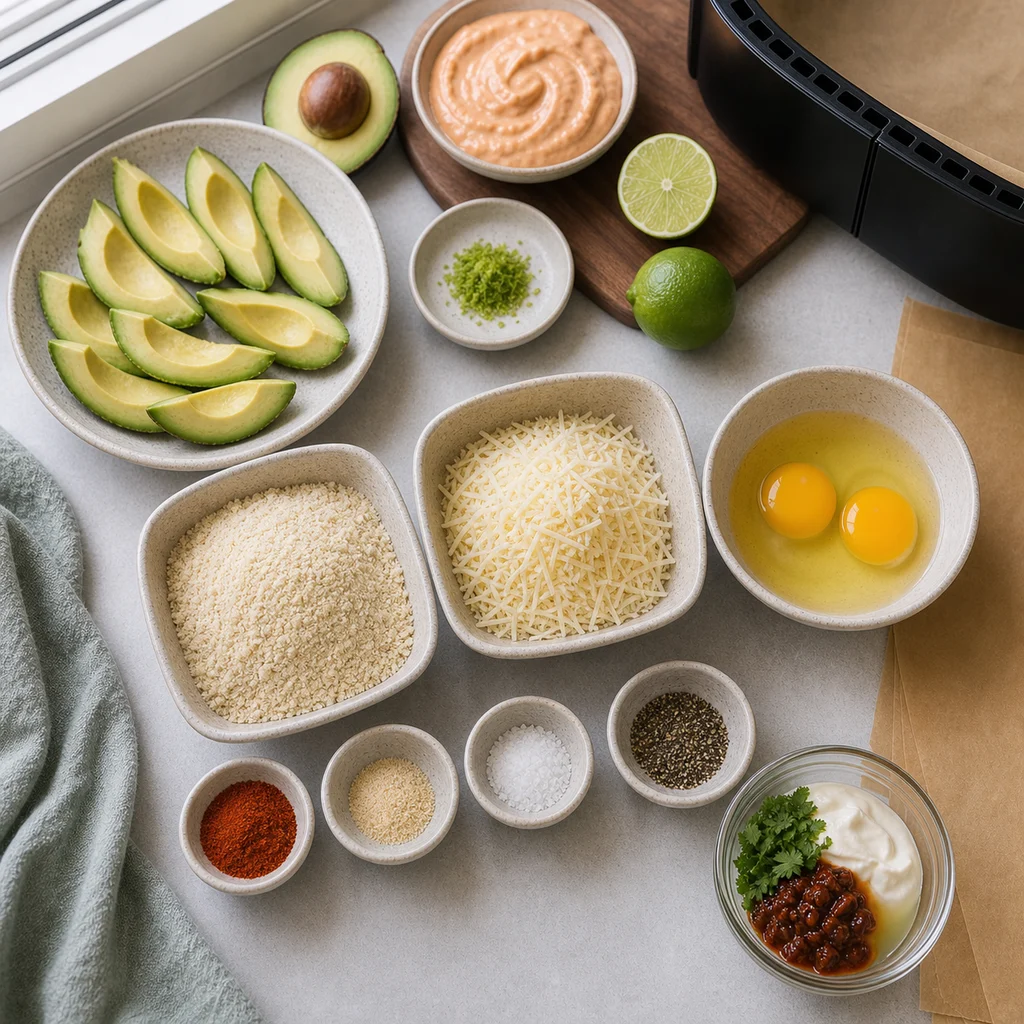 Ingredients for Air Fryer Low-Carb Crispy Avocado Fries with Chipotle Lime Dip