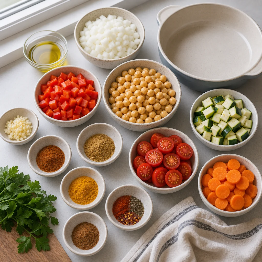 Ingredients for Air Fryer Mediterranean One-Pot Chickpea and Vegetable Tagine