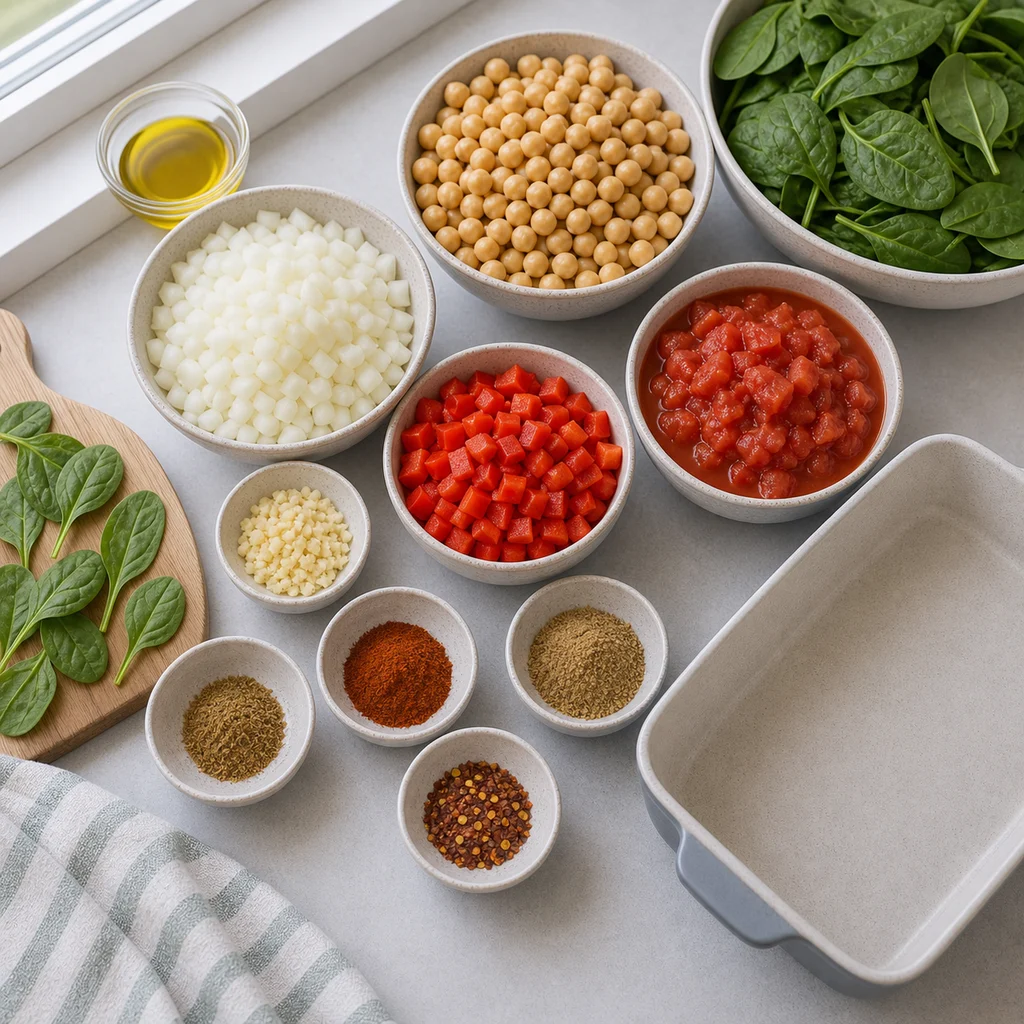 Ingredients for Air Fryer One-Pot Mediterranean Chickpea and Spinach Stew