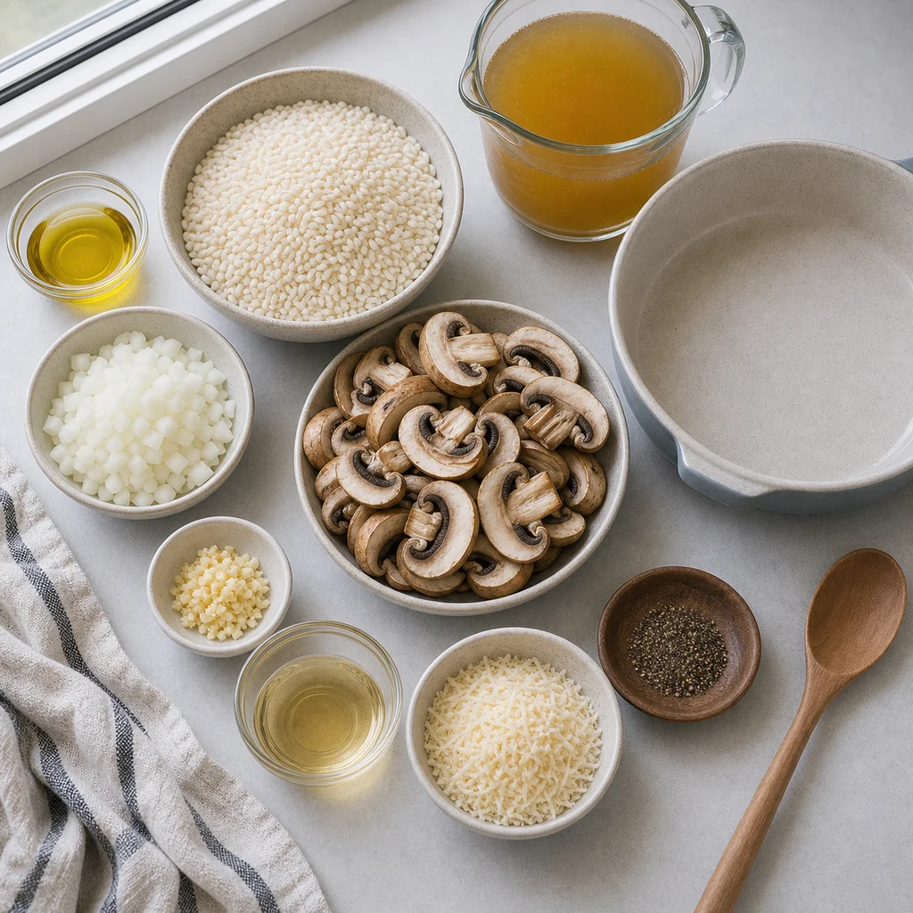 Ingredients for Air Fryer One-Pot Creamy Mushroom Risotto