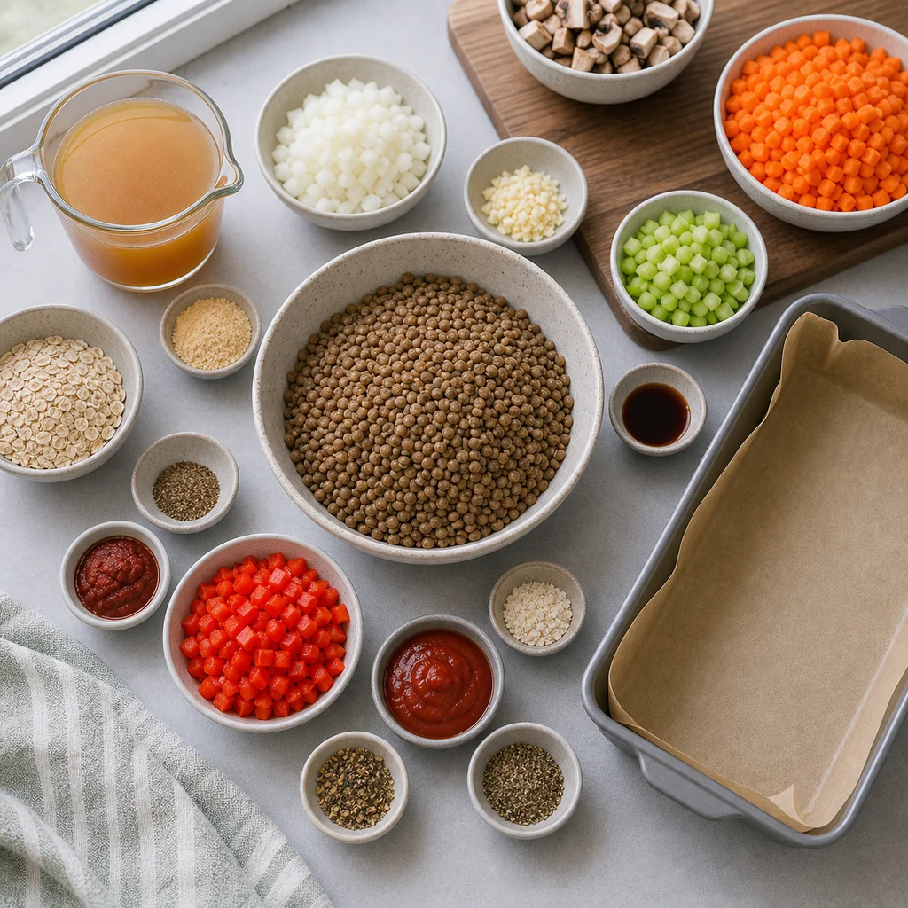 Ingredients for Air Fryer Vegan Lentil and Vegetable Loaf with Tomato Glaze