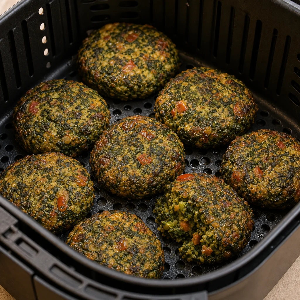Air Fryer Spicy Caribbean Callaloo Patties cooking in the air fryer