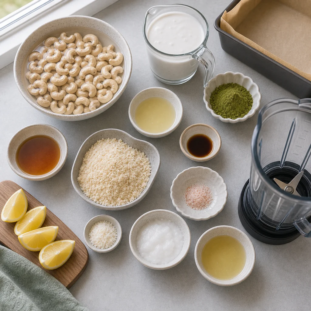 Ingredients for Air Fryer Vegan Matcha Green Tea Cheesecake Bars