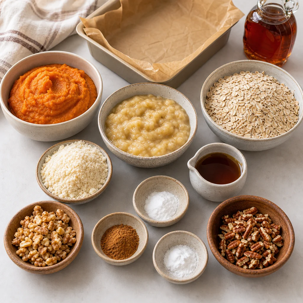 Ingredients for Air Fryer Pumpkin Spice Breakfast Bars with Maple Drizzle