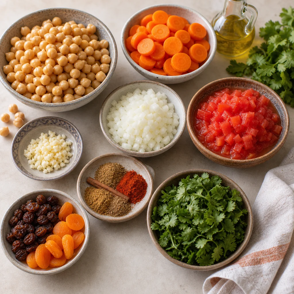 Ingredients for Air Fryer Quick Moroccan-Spiced Chickpea and Carrot Tagine