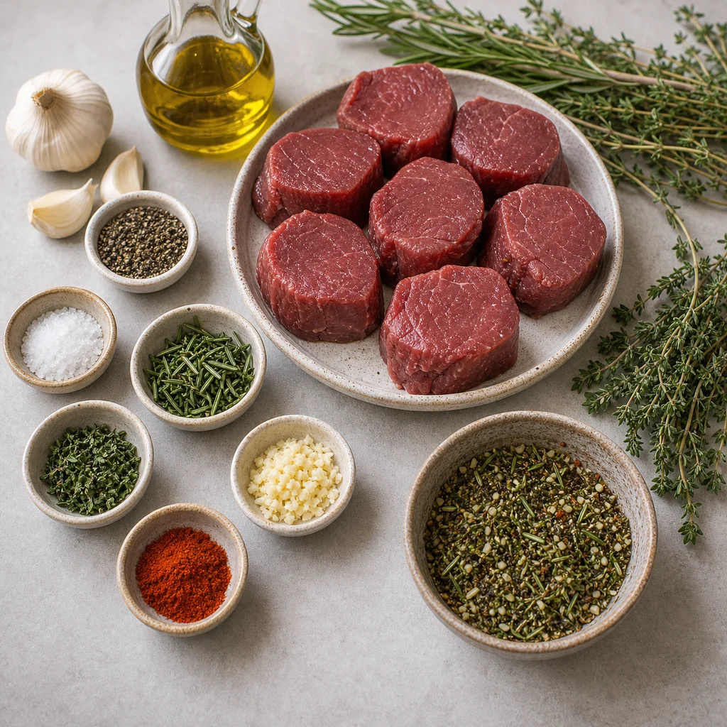 Ingredients for Air Fryer Paleo Herb-Rubbed Bison Tenderloin Medallions