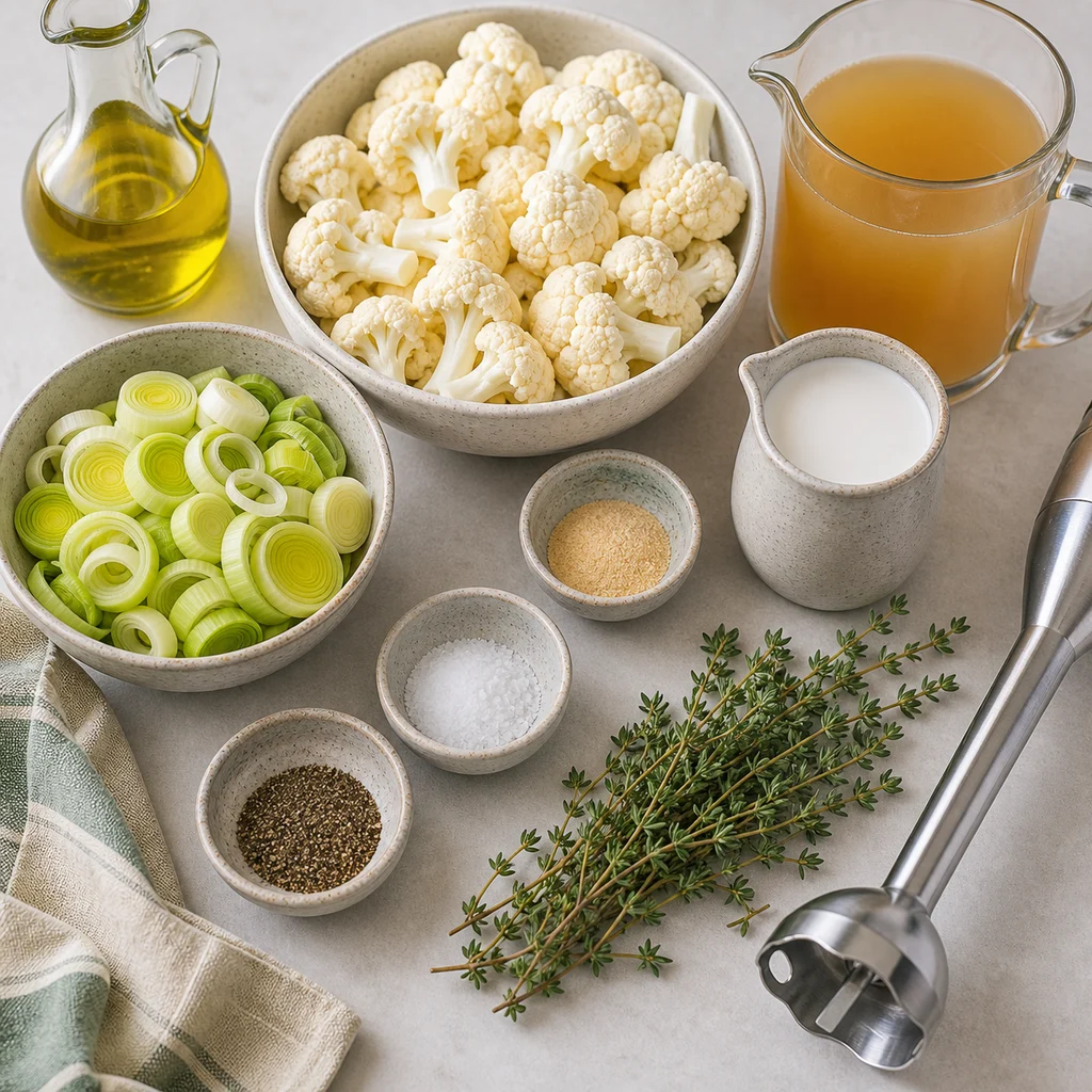 Ingredients for Air Fryer One-Pot Creamy Cauliflower and Leek Soup