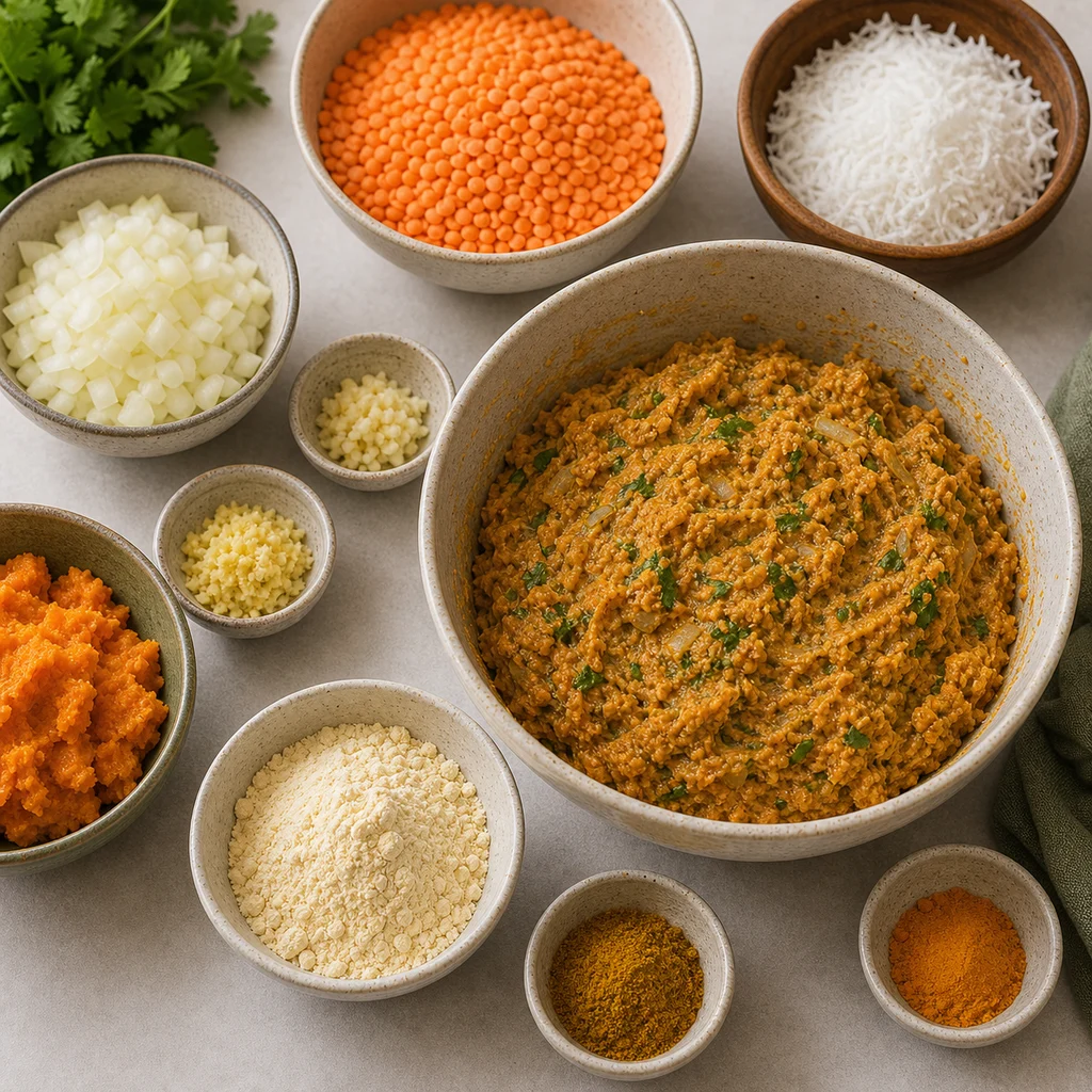 Ingredients for Air Fryer Vegetarian Coconut Curry Lentil Bars