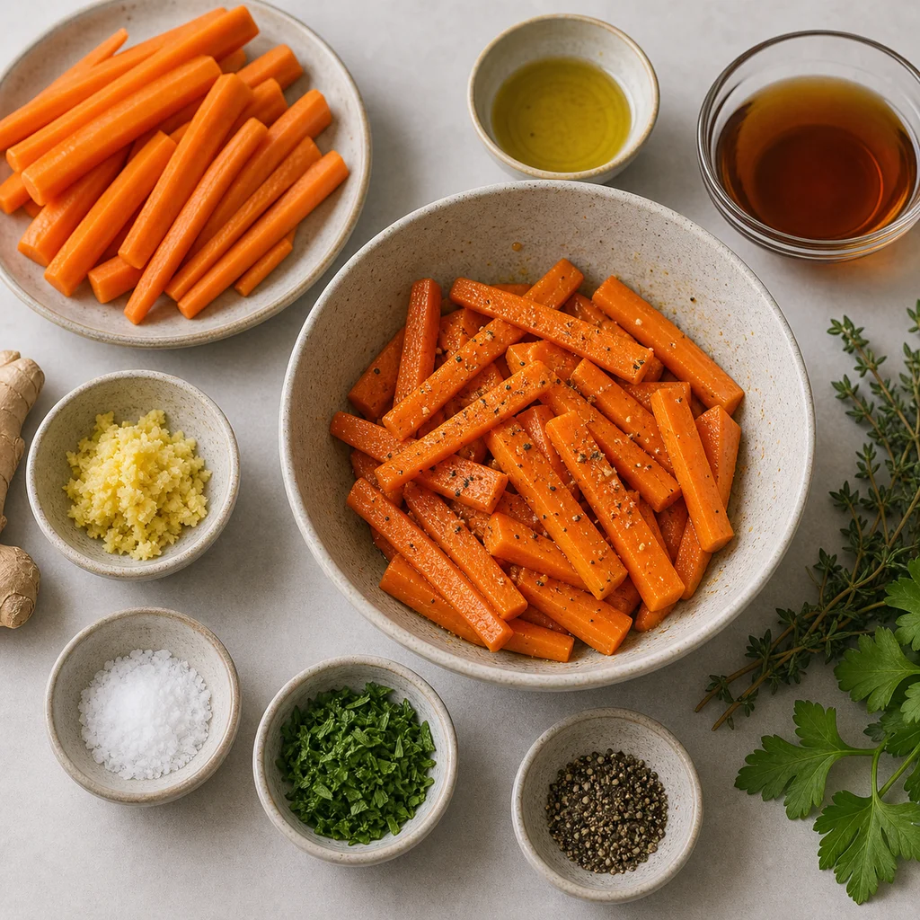 Ingredients for Air Fryer Paleo Ginger and Maple Glazed Carrots