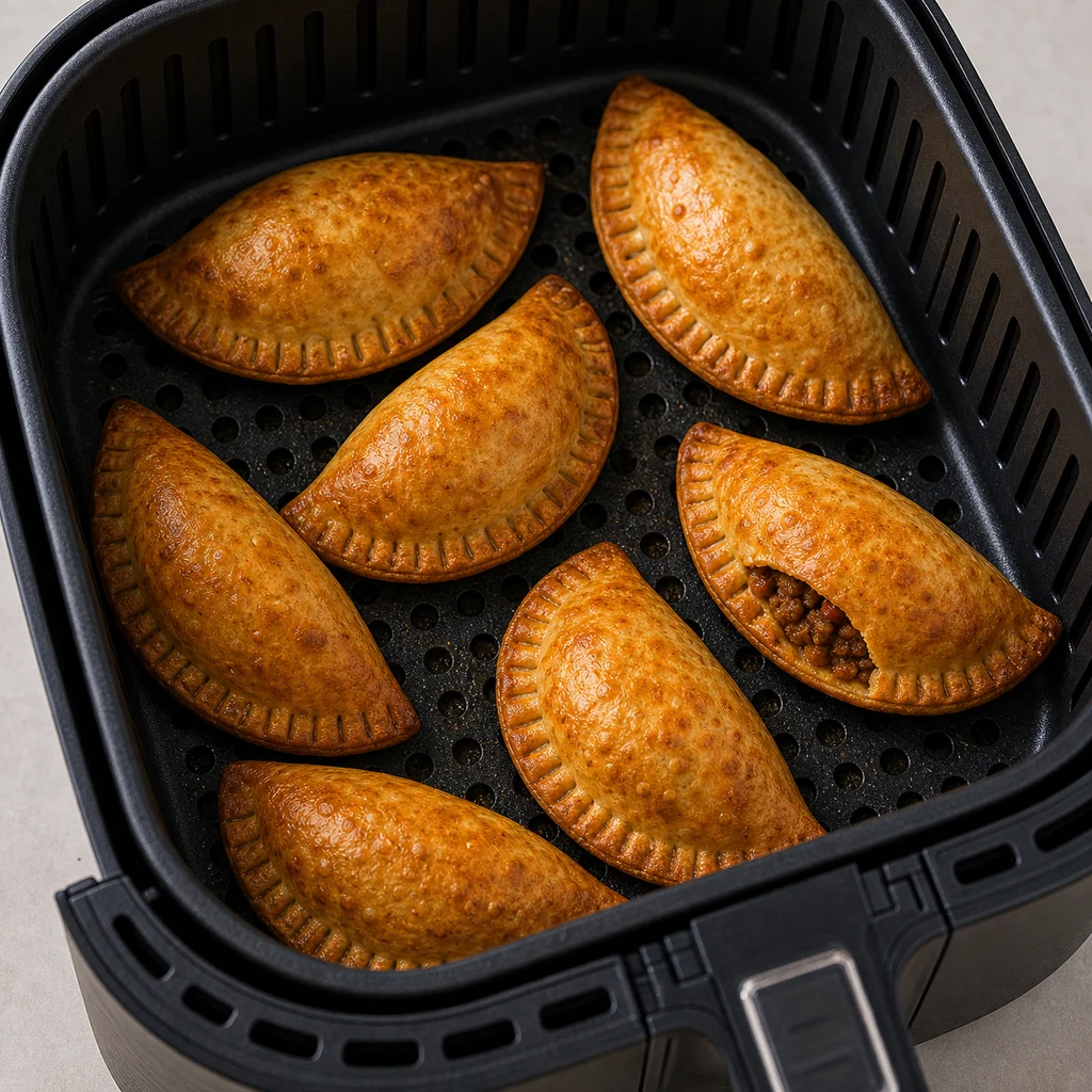 Air Fryer Smoky Paprika Beef Empanadas cooking in the air fryer