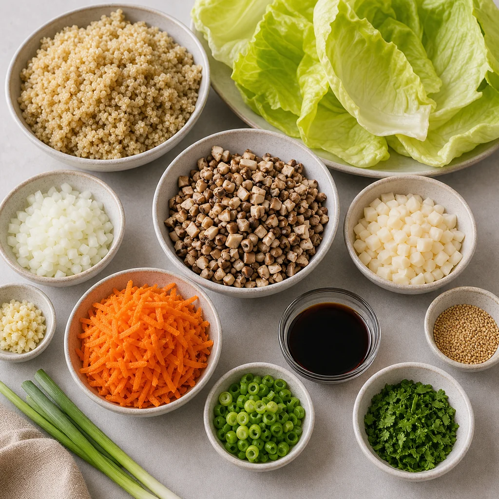 Ingredients for Air Fryer Spiced Asian-Style Quinoa and Mushroom Lettuce Cups