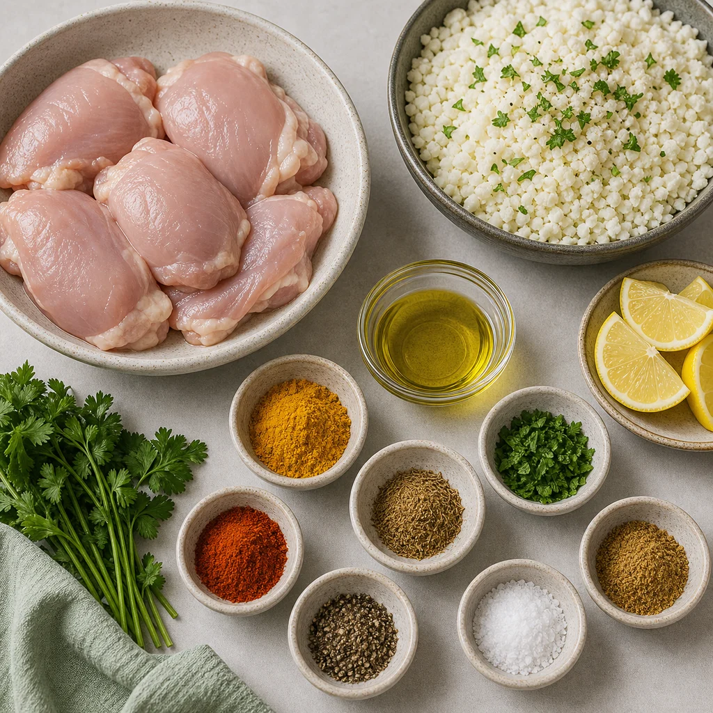 Ingredients for Air Fryer Turmeric-Spiced Chicken Thighs with Cauliflower Rice